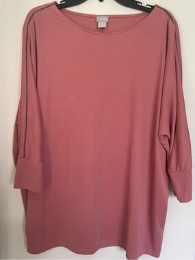 Chico's Pink / dust rose Knit Tunic Top Metallic Detail 3/4 Sleeve 3 XL slouchy